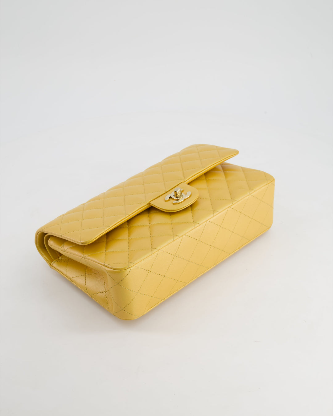 *HOT* Top Quality Chanel Iridescent Mustard Yellow Medium Double Flap Bag in Lambskin Leather with Champagne Gold Hardware