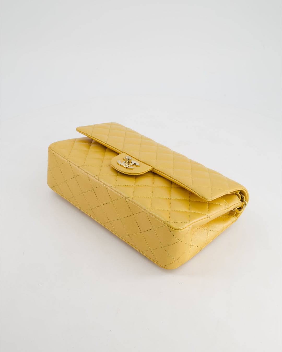 *HOT* Top Quality Chanel Iridescent Mustard Yellow Medium Double Flap Bag in Lambskin Leather with Champagne Gold Hardware