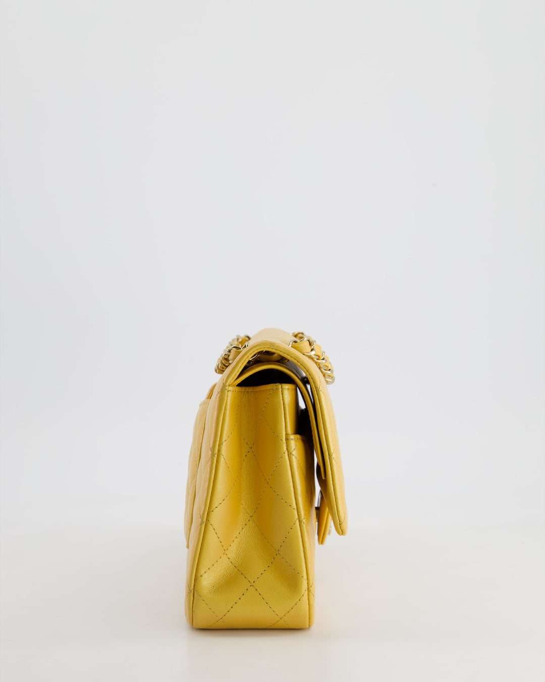 *HOT* Top Quality Chanel Iridescent Mustard Yellow Medium Double Flap Bag in Lambskin Leather with Champagne Gold Hardware