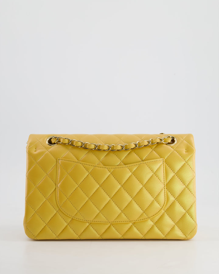 *HOT* Top Quality Chanel Iridescent Mustard Yellow Medium Double Flap Bag in Lambskin Leather with Champagne Gold Hardware