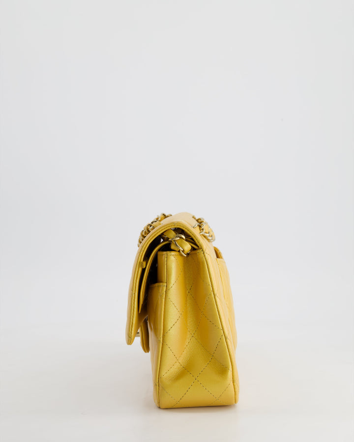 *HOT* Top Quality Chanel Iridescent Mustard Yellow Medium Double Flap Bag in Lambskin Leather with Champagne Gold Hardware