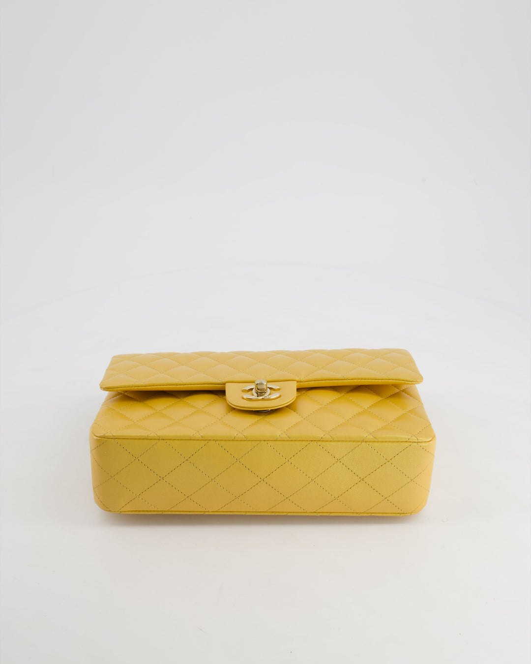 *HOT* Top Quality Chanel Iridescent Mustard Yellow Medium Double Flap Bag in Lambskin Leather with Champagne Gold Hardware