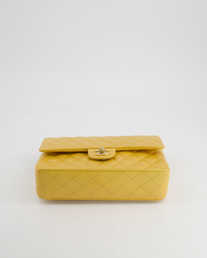 *HOT* Top Quality Chanel Iridescent Mustard Yellow Medium Double Flap Bag in Lambskin Leather with Champagne Gold Hardware