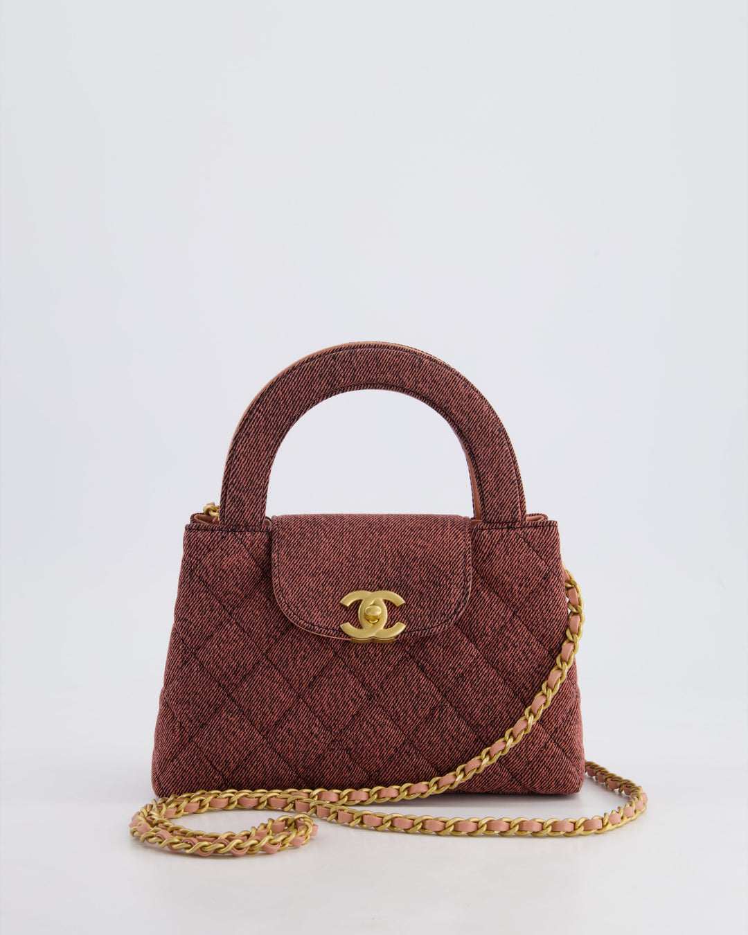 *HOT & RARE* Top Quality Chanel Dark Pink Small Mini Kelly Shopping Bag in Denim with Brushed Gold Hardware