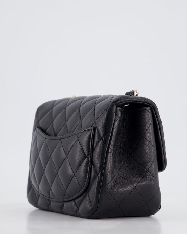 *HOT* Top Quality Chanel Black Mini Square Flap Bag in Lambskin with Silver Hardware