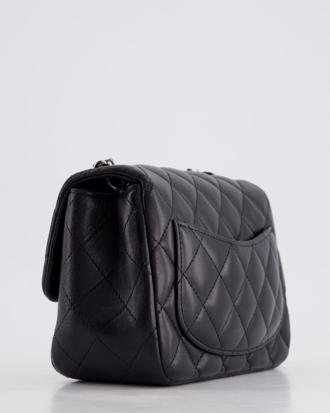 *HOT* Top Quality Chanel Black Mini Square Flap Bag in Lambskin with Silver Hardware
