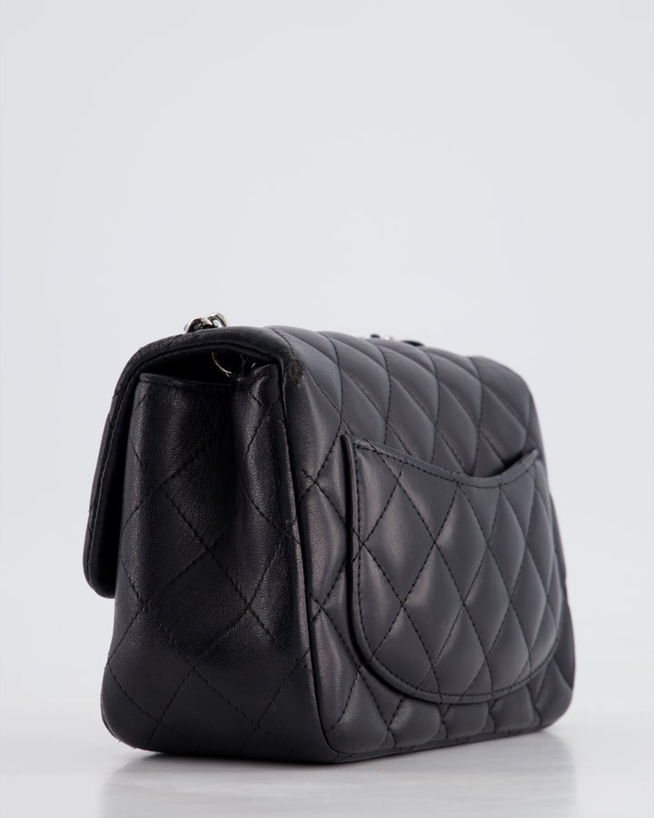 *HOT* Top Quality Chanel Black Mini Square Flap Bag in Lambskin with Silver Hardware