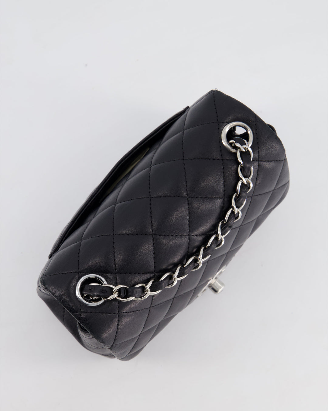 *HOT* Top Quality Chanel Black Mini Square Flap Bag in Lambskin with Silver Hardware