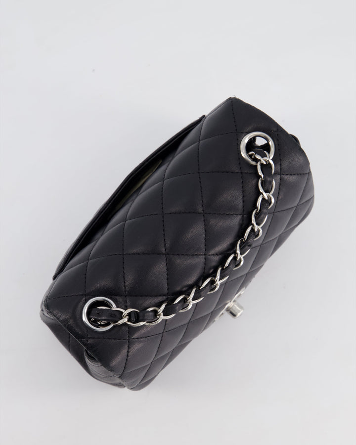 *HOT* Top Quality Chanel Black Mini Square Flap Bag in Lambskin with Silver Hardware