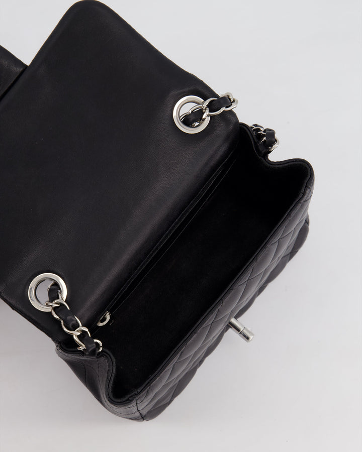 *HOT* Top Quality Chanel Black Mini Square Flap Bag in Lambskin with Silver Hardware