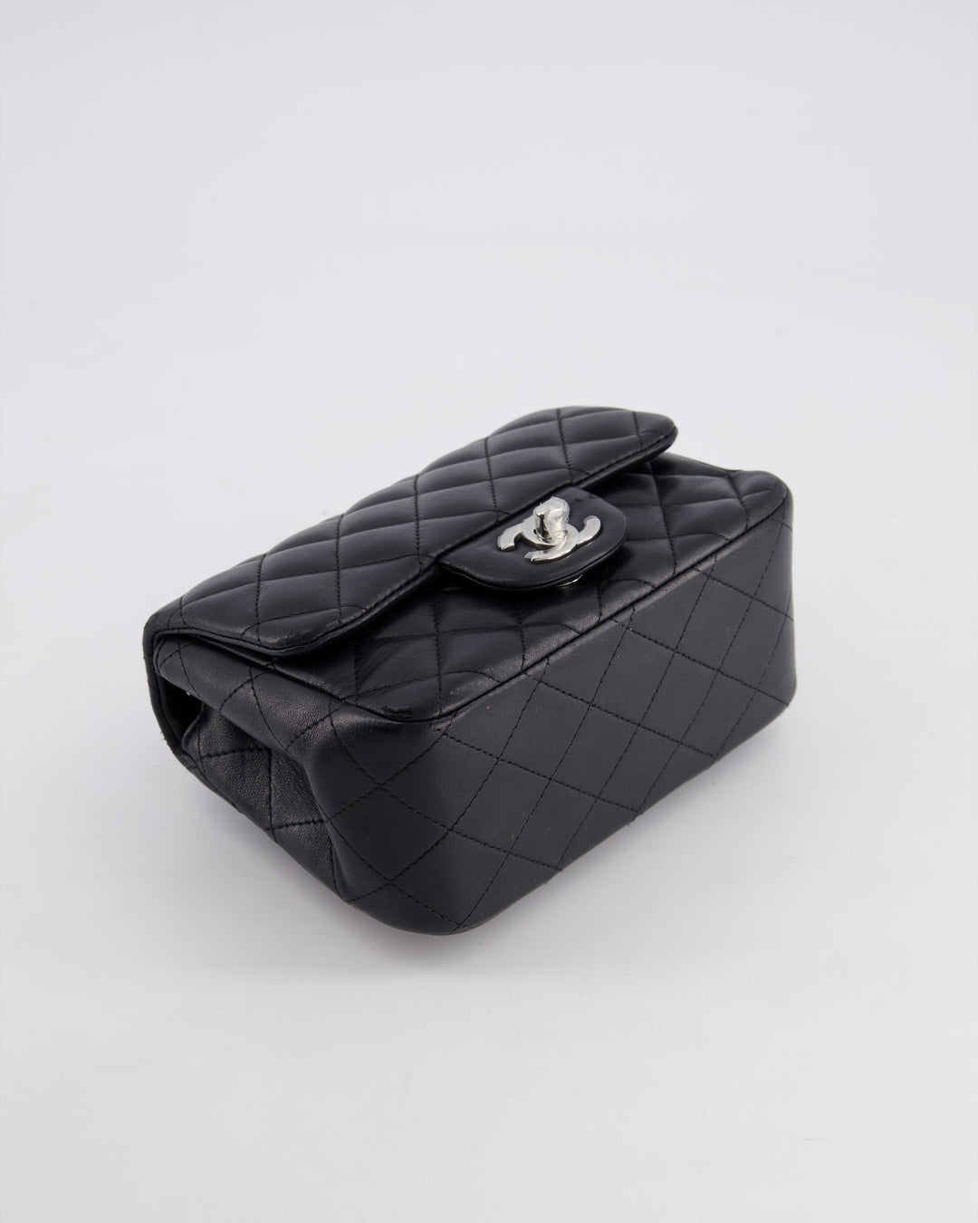 *HOT* Top Quality Chanel Black Mini Square Flap Bag in Lambskin with Silver Hardware