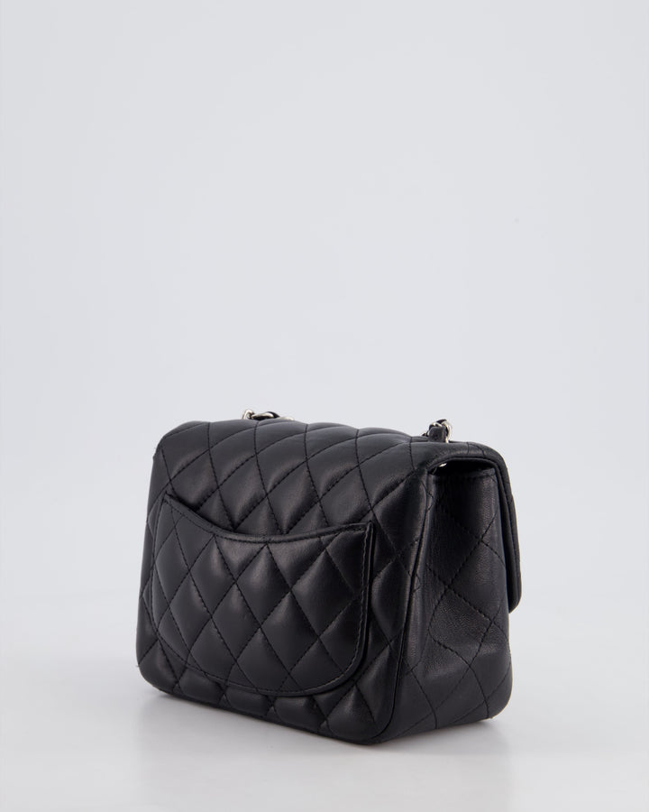 *HOT* Top Quality Chanel Black Mini Square Flap Bag in Lambskin with Silver Hardware
