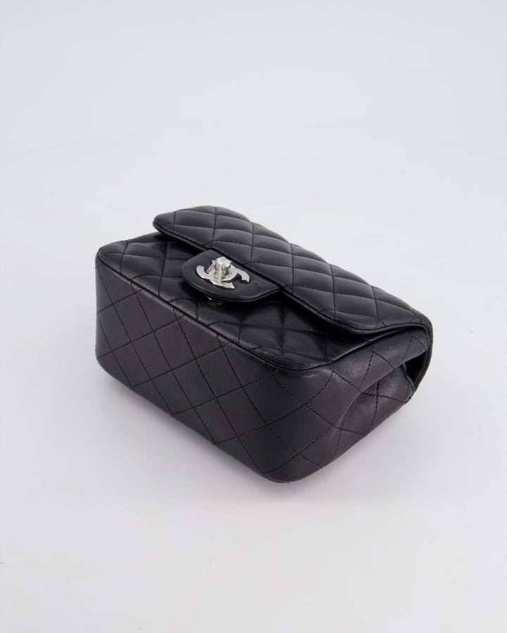 *HOT* Top Quality Chanel Black Mini Square Flap Bag in Lambskin with Silver Hardware