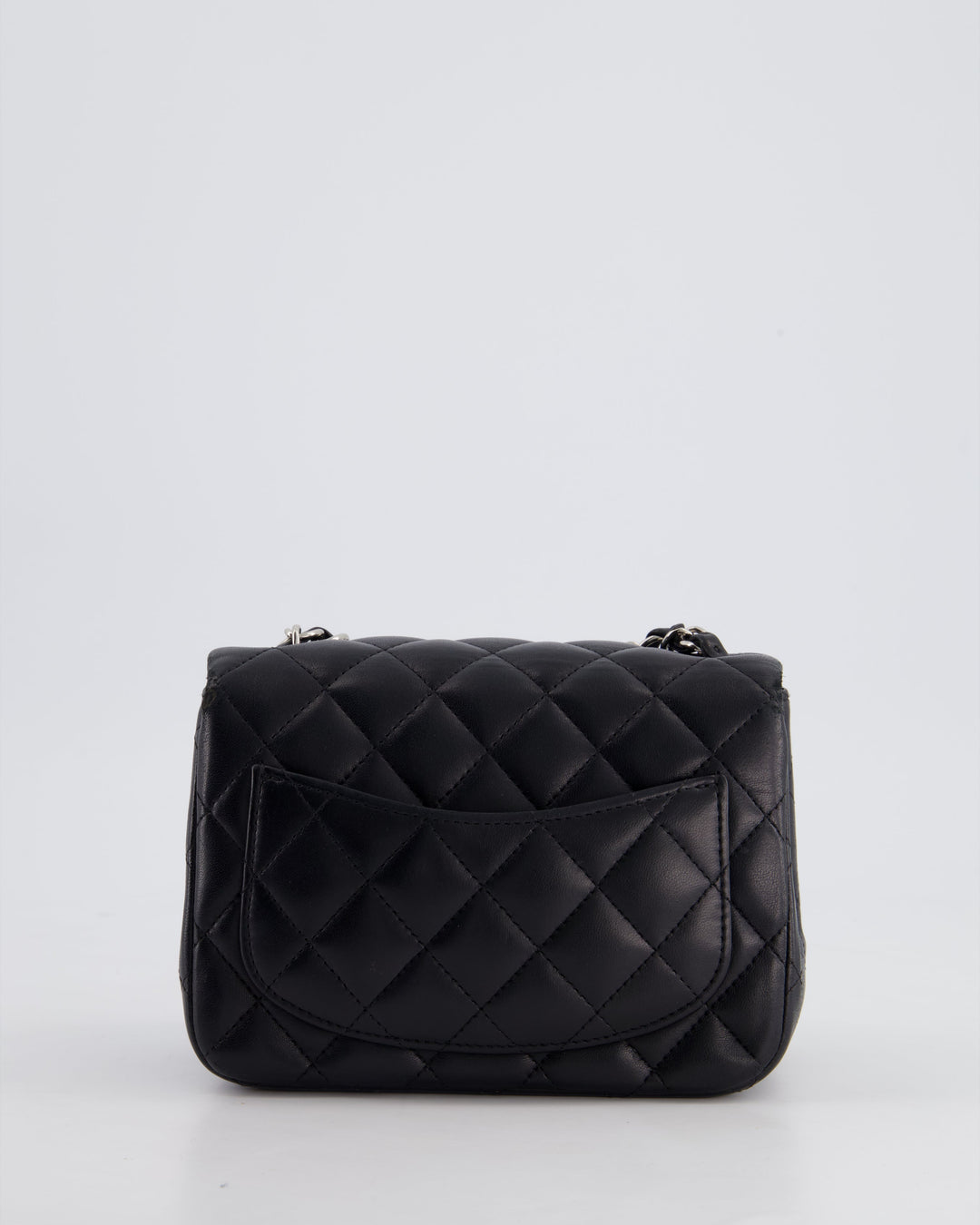 *HOT* Top Quality Chanel Black Mini Square Flap Bag in Lambskin with Silver Hardware