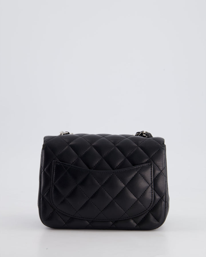 *HOT* Top Quality Chanel Black Mini Square Flap Bag in Lambskin with Silver Hardware