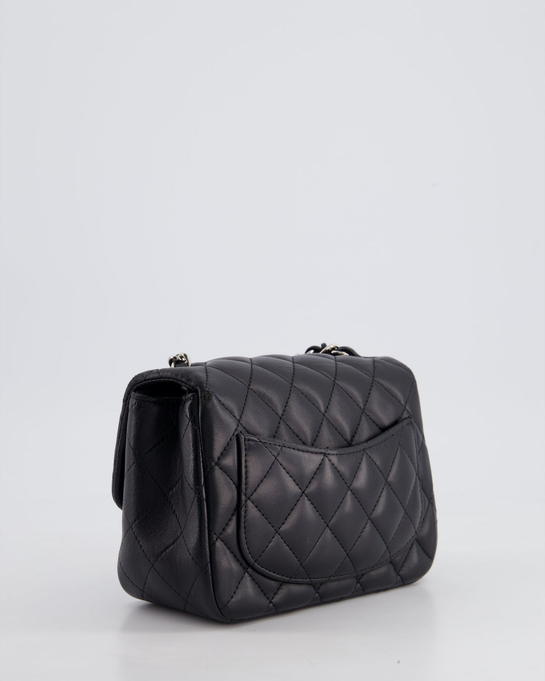 *HOT* Top Quality Chanel Black Mini Square Flap Bag in Lambskin with Silver Hardware