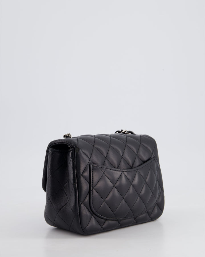 *HOT* Top Quality Chanel Black Mini Square Flap Bag in Lambskin with Silver Hardware