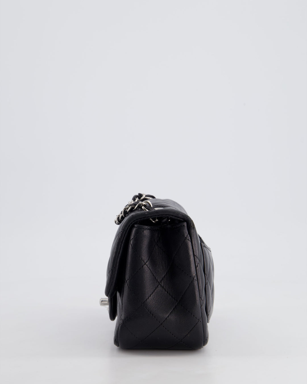 *HOT* Top Quality Chanel Black Mini Square Flap Bag in Lambskin with Silver Hardware