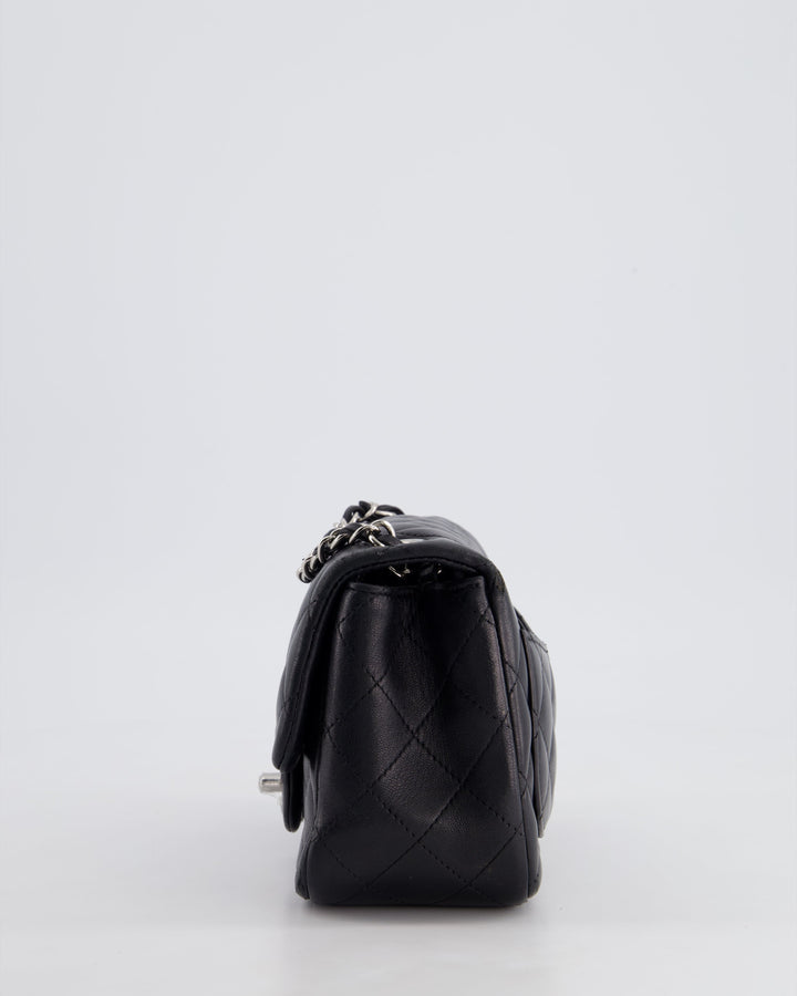 *HOT* Top Quality Chanel Black Mini Square Flap Bag in Lambskin with Silver Hardware
