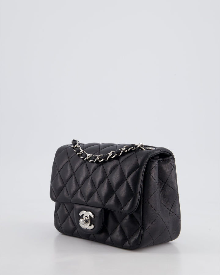 *HOT* Top Quality Chanel Black Mini Square Flap Bag in Lambskin with Silver Hardware