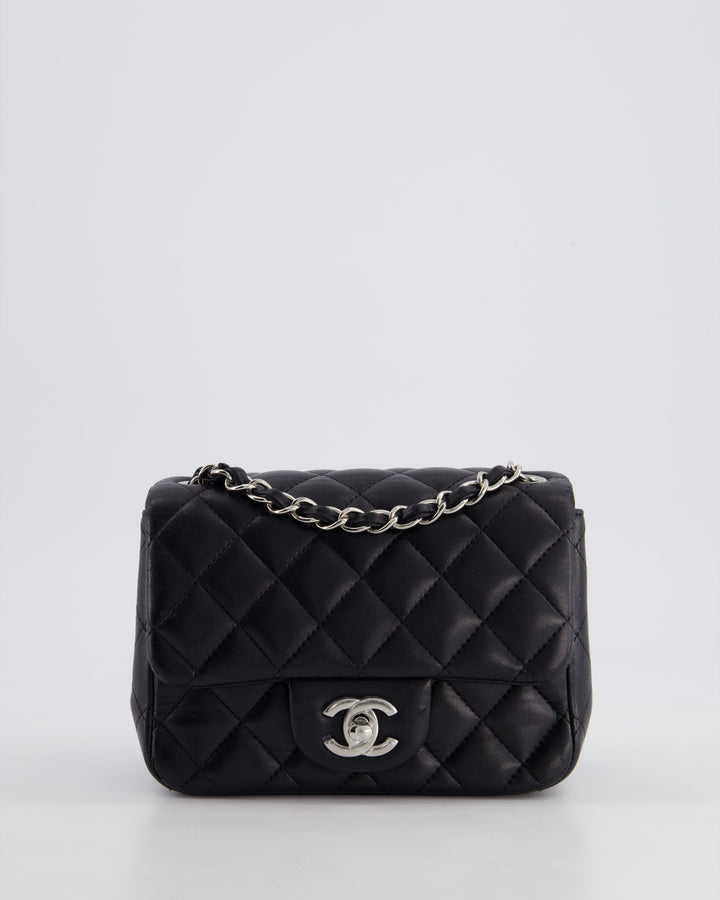 *HOT* Top Quality Chanel Black Mini Square Flap Bag in Lambskin with Silver Hardware