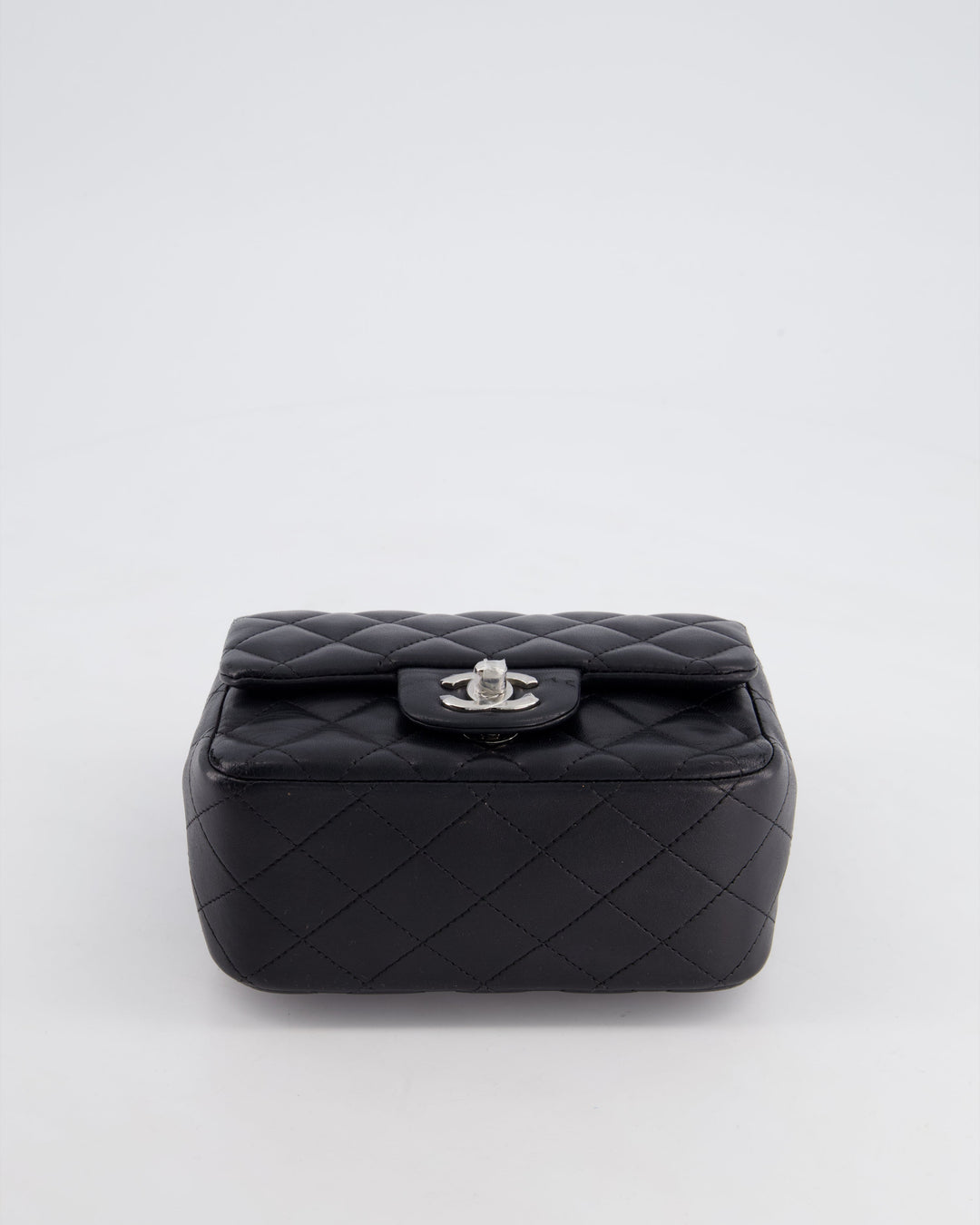 *HOT* Top Quality Chanel Black Mini Square Flap Bag in Lambskin with Silver Hardware