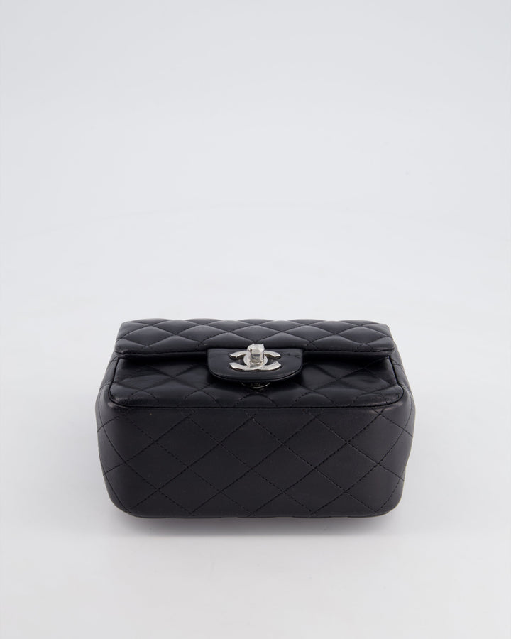 *HOT* Top Quality Chanel Black Mini Square Flap Bag in Lambskin with Silver Hardware