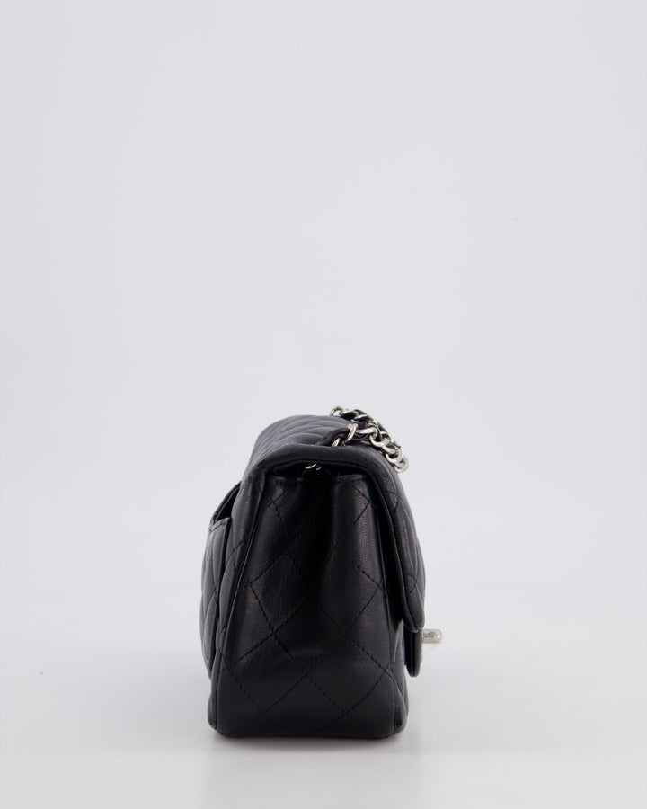 *HOT* Top Quality Chanel Black Mini Square Flap Bag in Lambskin with Silver Hardware