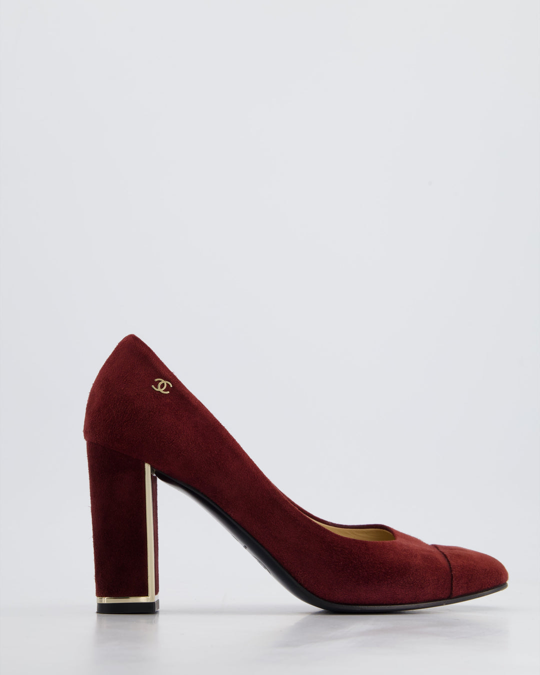 *HOT* Top Quality Chanel Burgundy Suede Pumps with Gold Metal Heels & CC Logo Details Size EU 40C