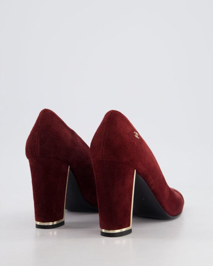 *HOT* Top Quality Chanel Burgundy Suede Pumps with Gold Metal Heels & CC Logo Details Size EU 40C