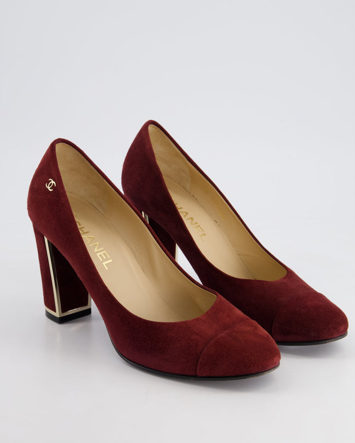 *HOT* Top Quality Chanel Burgundy Suede Pumps with Gold Metal Heels & CC Logo Details Size EU 40C