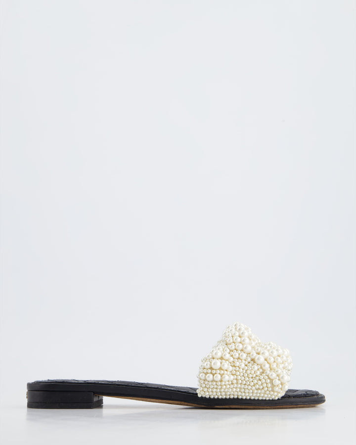 *HOT* Top Quality Chanel Black Sliders with Pearl Beaded Detail Size EU 38C
