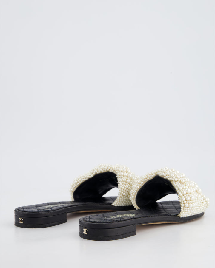 *HOT* Top Quality Chanel Black Sliders with Pearl Beaded Detail Size EU 38C