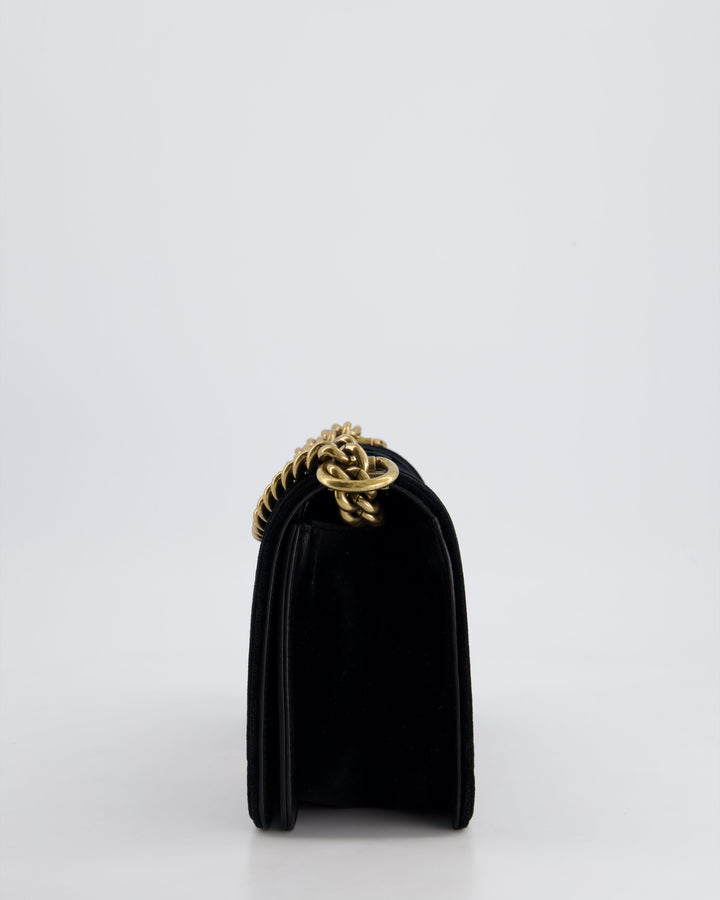 *HOT* Top Quality Chanel Black Velvet Chevron Medium Boy Bag with CC Logo and Antique Gold Hardware
