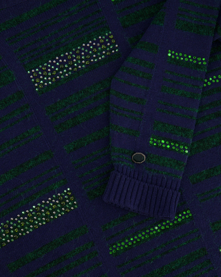 Top Quality Chanel Navy Cashmere Long-Sleeve Jumper with Green Sequin Embellishments Size FR 36 (UK 8)