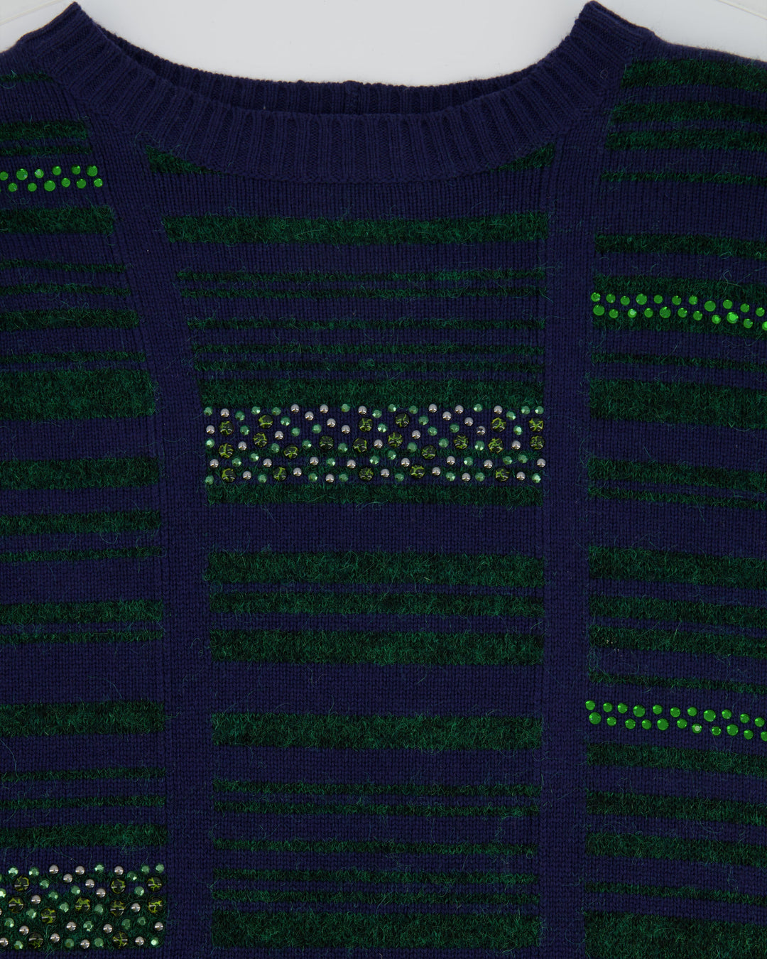 Top Quality Chanel Navy Cashmere Long-Sleeve Jumper with Green Sequin Embellishments Size FR 36 (UK 8)