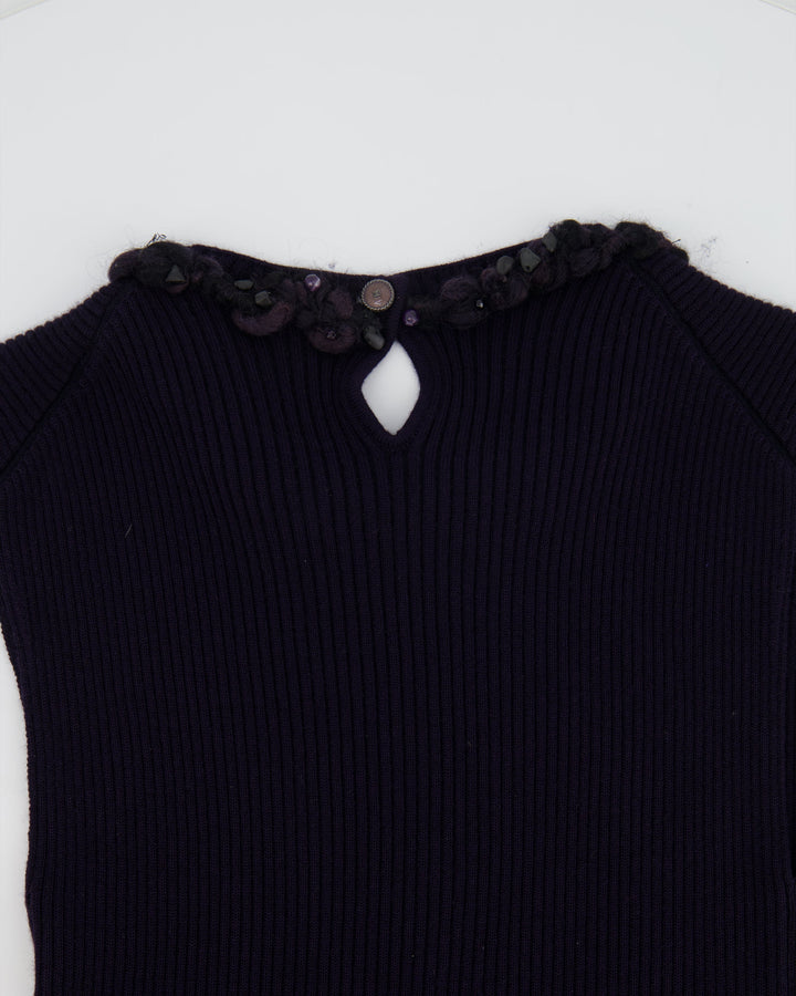 Top Quality Chanel Purple Cashmere Silk Blend Sleeveless Top with Stone-Embellished Collar Size FR 40 (UK 12)