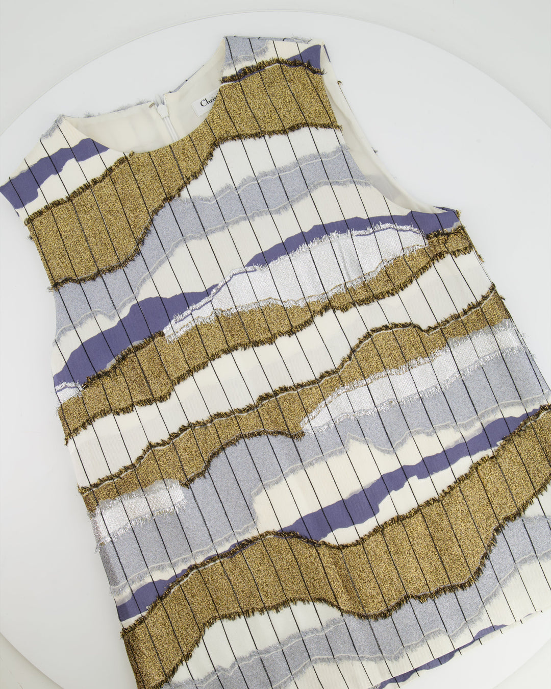 Christian Top quality Dior White, Silver and Gold Metallic Striped Vest Top and Mini Skirt Set Size FR 38/40 (UK 10/12)