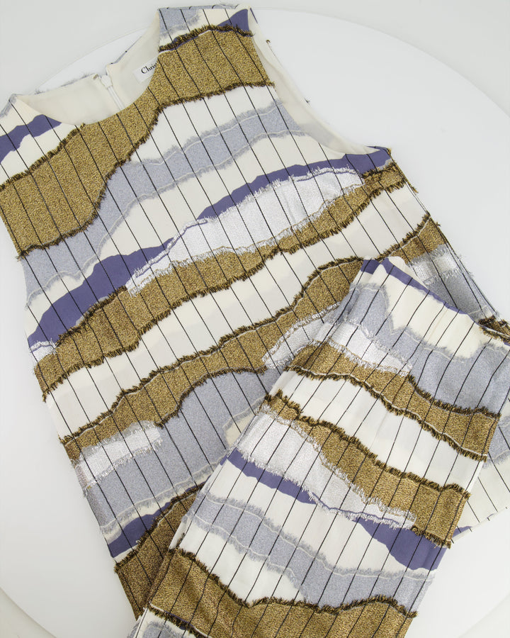 Christian Top quality Dior White, Silver and Gold Metallic Striped Vest Top and Mini Skirt Set Size FR 38/40 (UK 10/12)