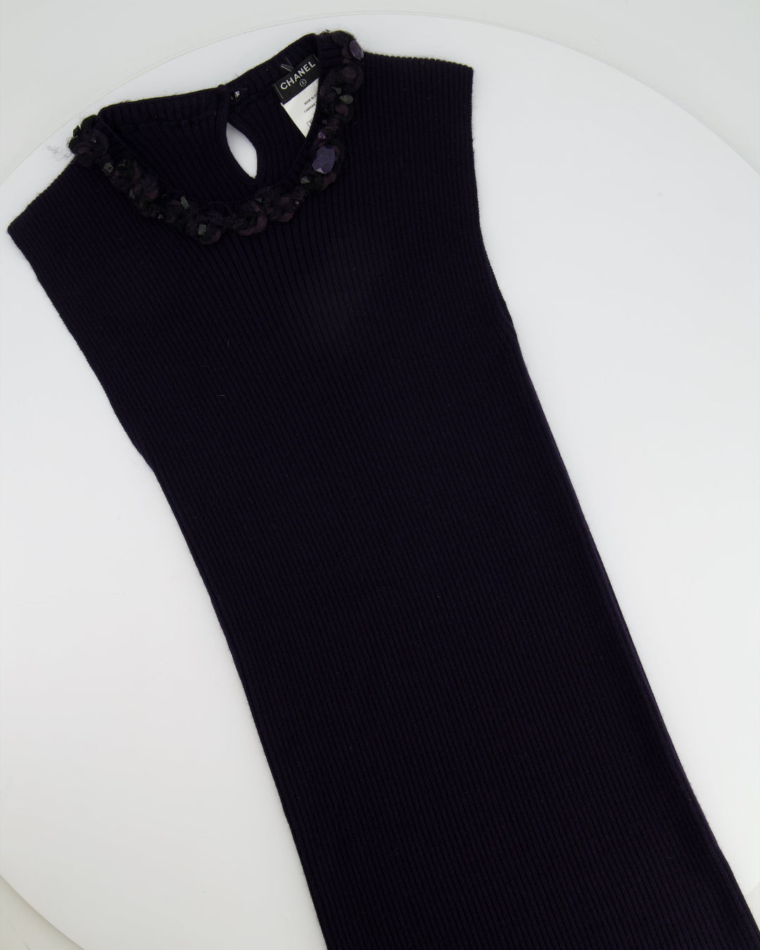 Top Quality Chanel Purple Cashmere Silk Blend Sleeveless Top with Stone-Embellished Collar Size FR 40 (UK 12)