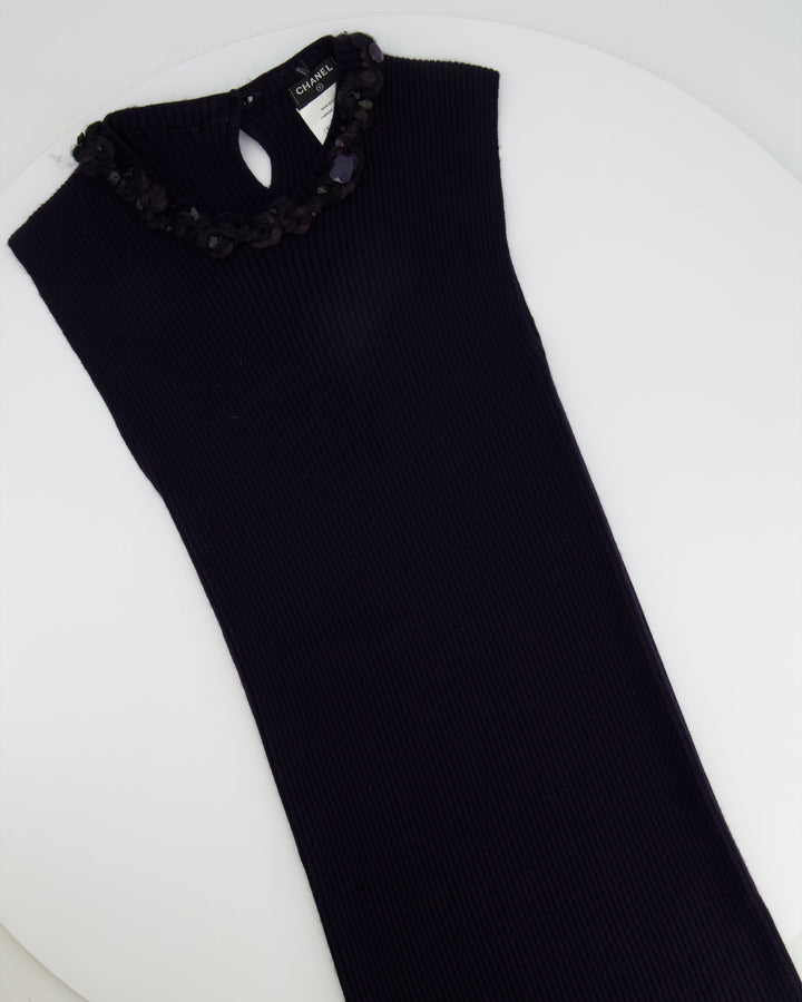 Top Quality Chanel Purple Cashmere Silk Blend Sleeveless Top with Stone-Embellished Collar Size FR 40 (UK 12)