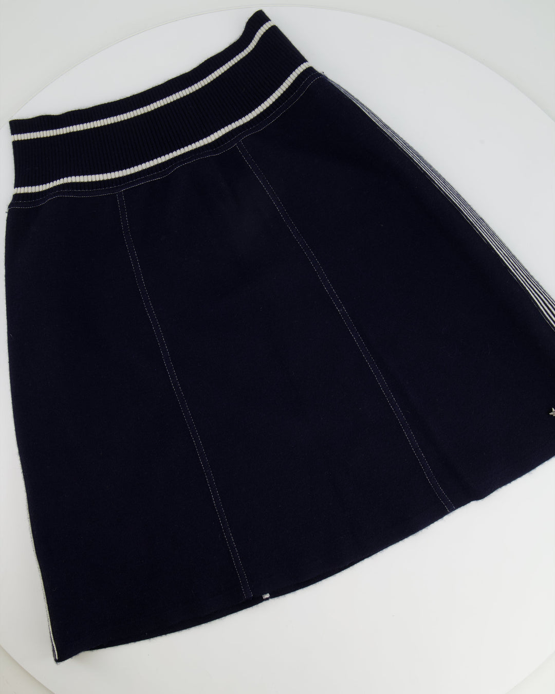 *HOT* Chanel Airline Collection Navy Cashmere Jumper and Mini Skirt Set with Silver Logo Airplane Appliqu√©s Size FR 38 (UK 10)