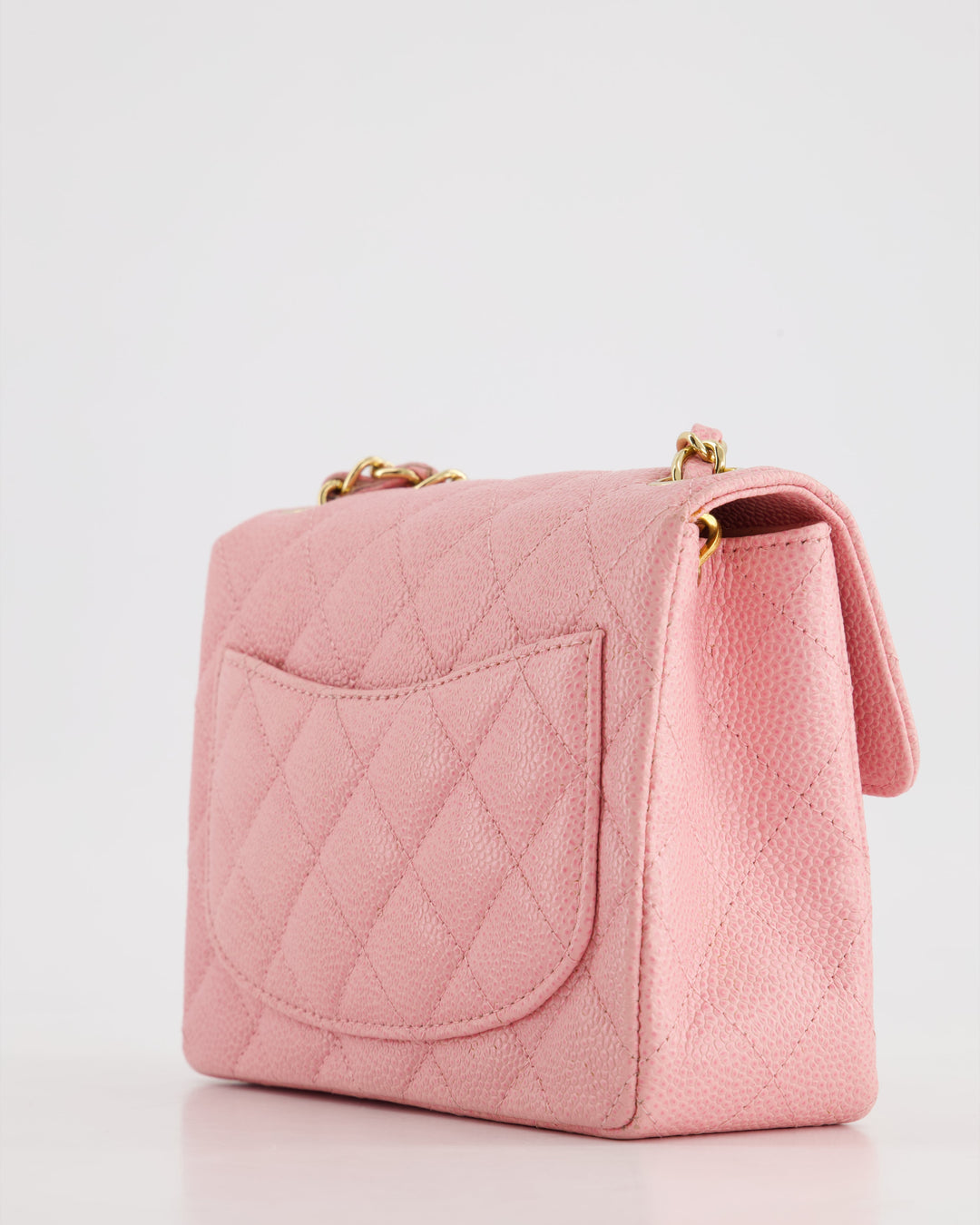 *RARE* Top Quality Chanel Pink Mini Square Flap Bag in Caviar Leather with 24K Gold Plated Hardware