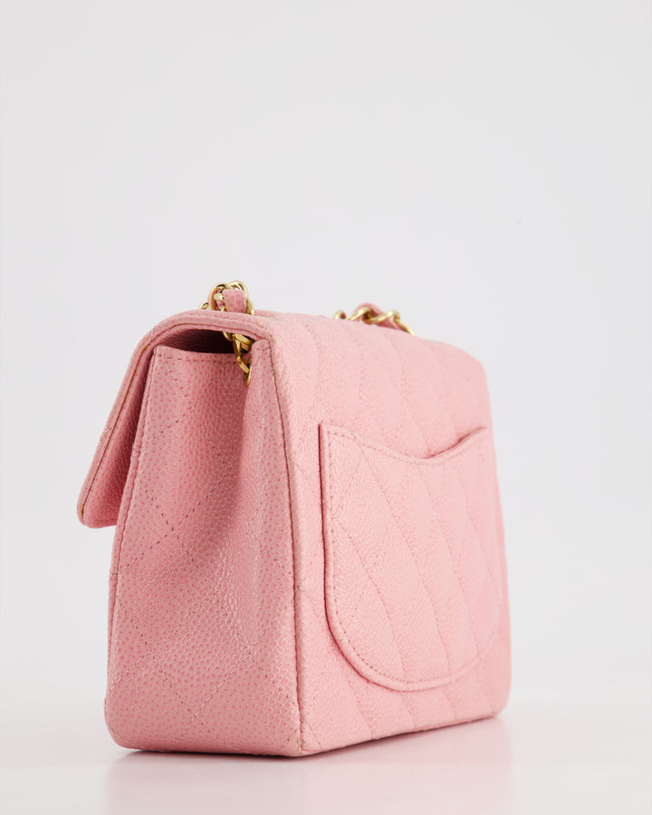 *RARE* Top Quality Chanel Pink Mini Square Flap Bag in Caviar Leather with 24K Gold Plated Hardware