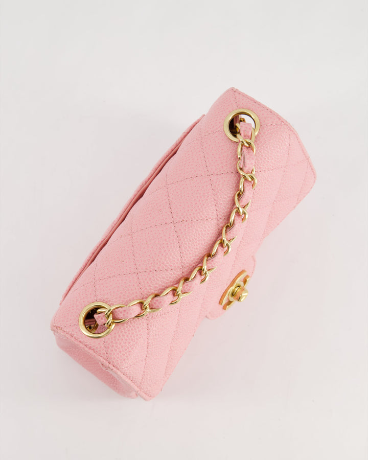 *RARE* Top Quality Chanel Pink Mini Square Flap Bag in Caviar Leather with 24K Gold Plated Hardware
