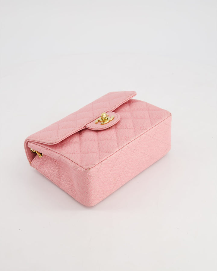 *RARE* Top Quality Chanel Pink Mini Square Flap Bag in Caviar Leather with 24K Gold Plated Hardware