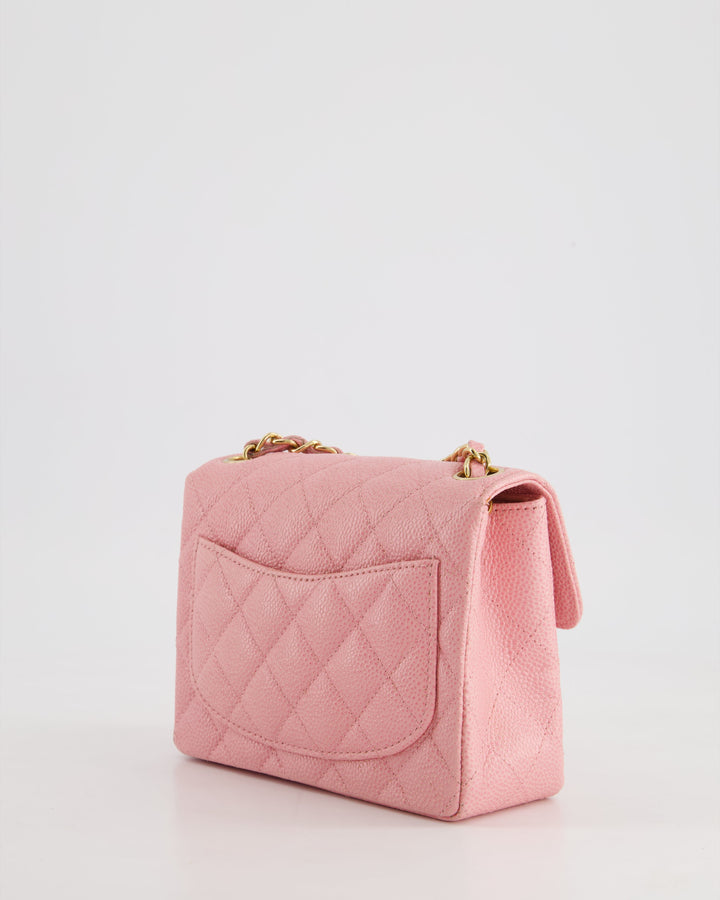 *RARE* Top Quality Chanel Pink Mini Square Flap Bag in Caviar Leather with 24K Gold Plated Hardware