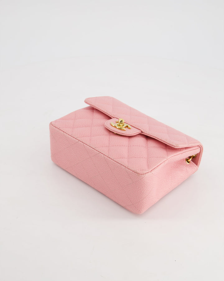 *RARE* Top Quality Chanel Pink Mini Square Flap Bag in Caviar Leather with 24K Gold Plated Hardware