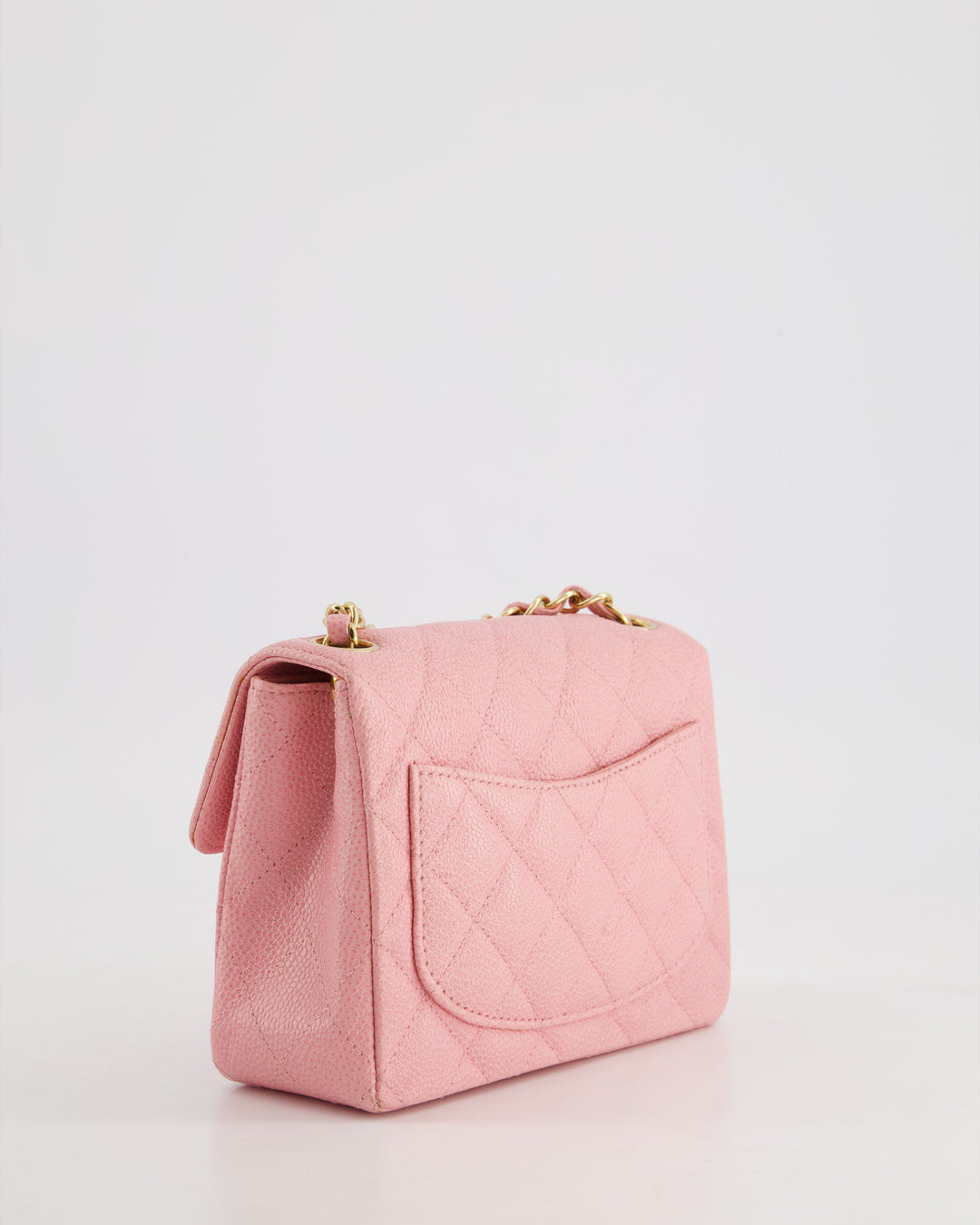 *RARE* Top Quality Chanel Pink Mini Square Flap Bag in Caviar Leather with 24K Gold Plated Hardware