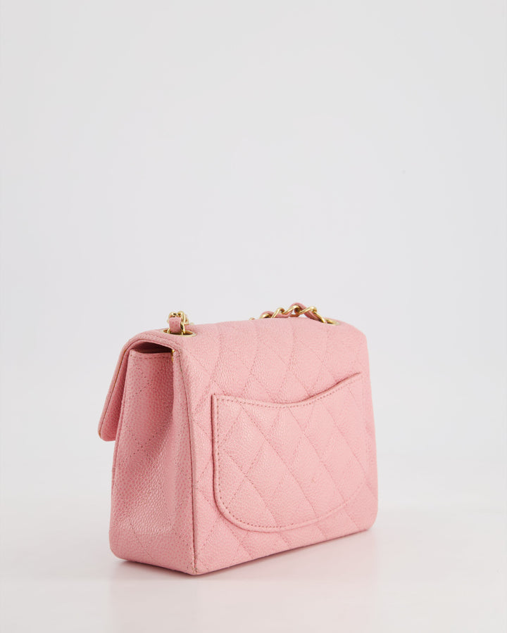 *RARE* Top Quality Chanel Pink Mini Square Flap Bag in Caviar Leather with 24K Gold Plated Hardware